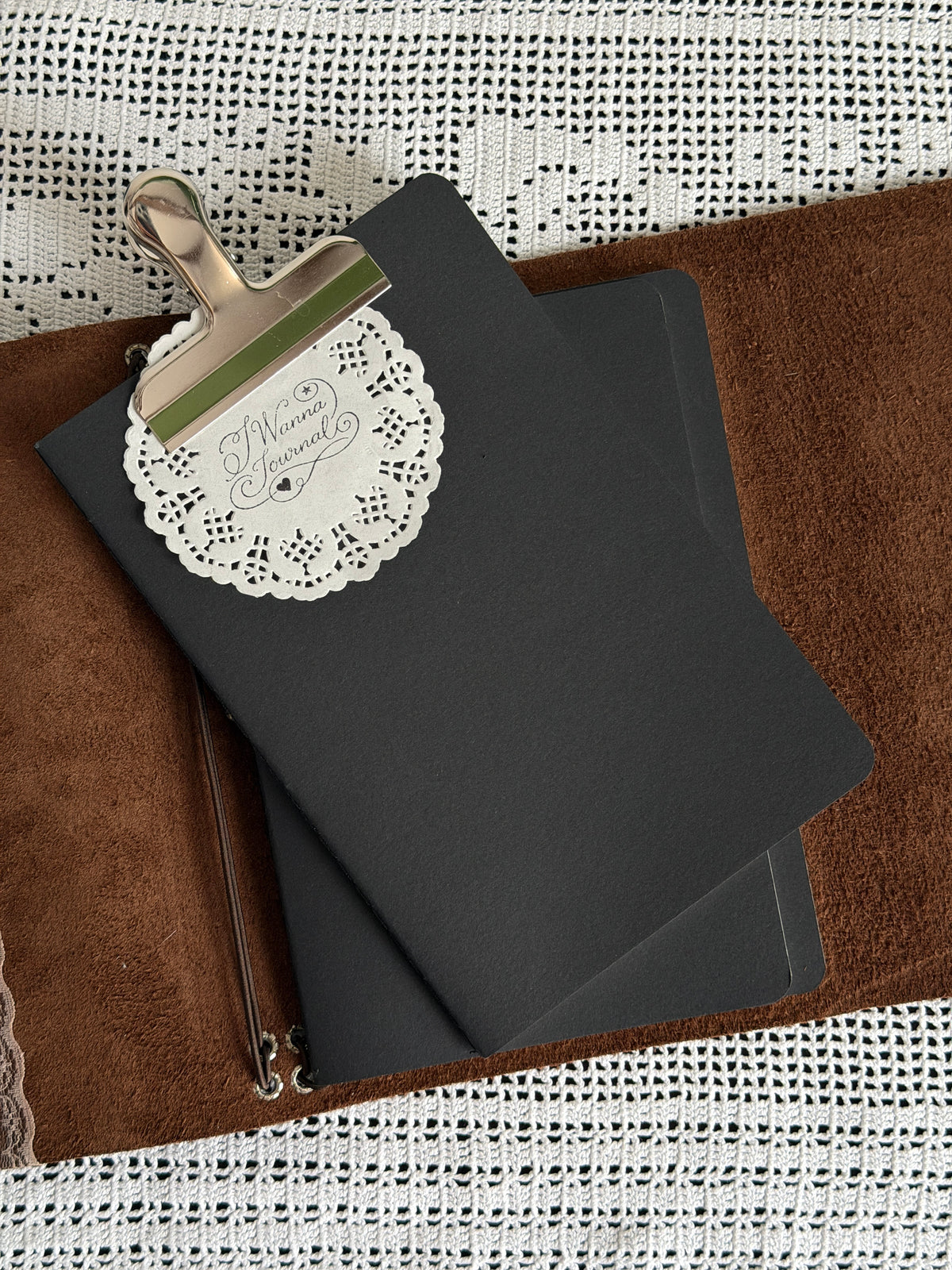 Brown Leather Journal with Lace Detail | A5