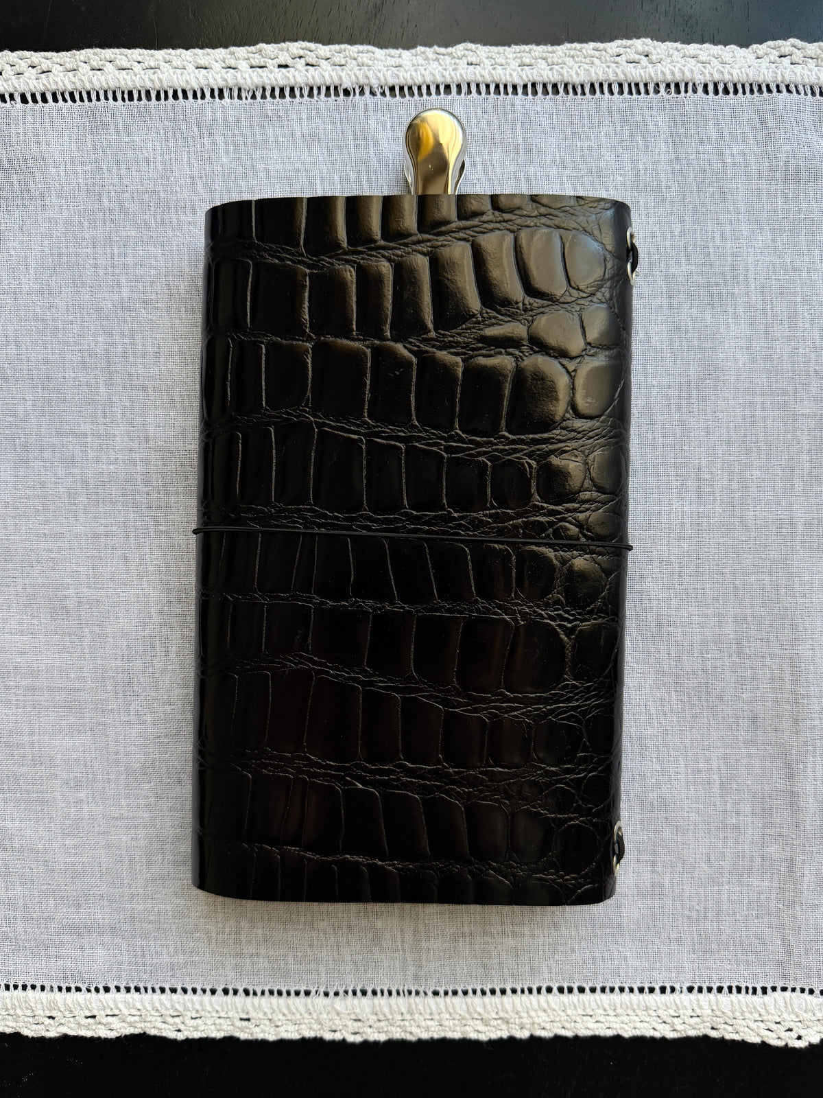 Black Croc Embossed Journal Beaded Detail | A5