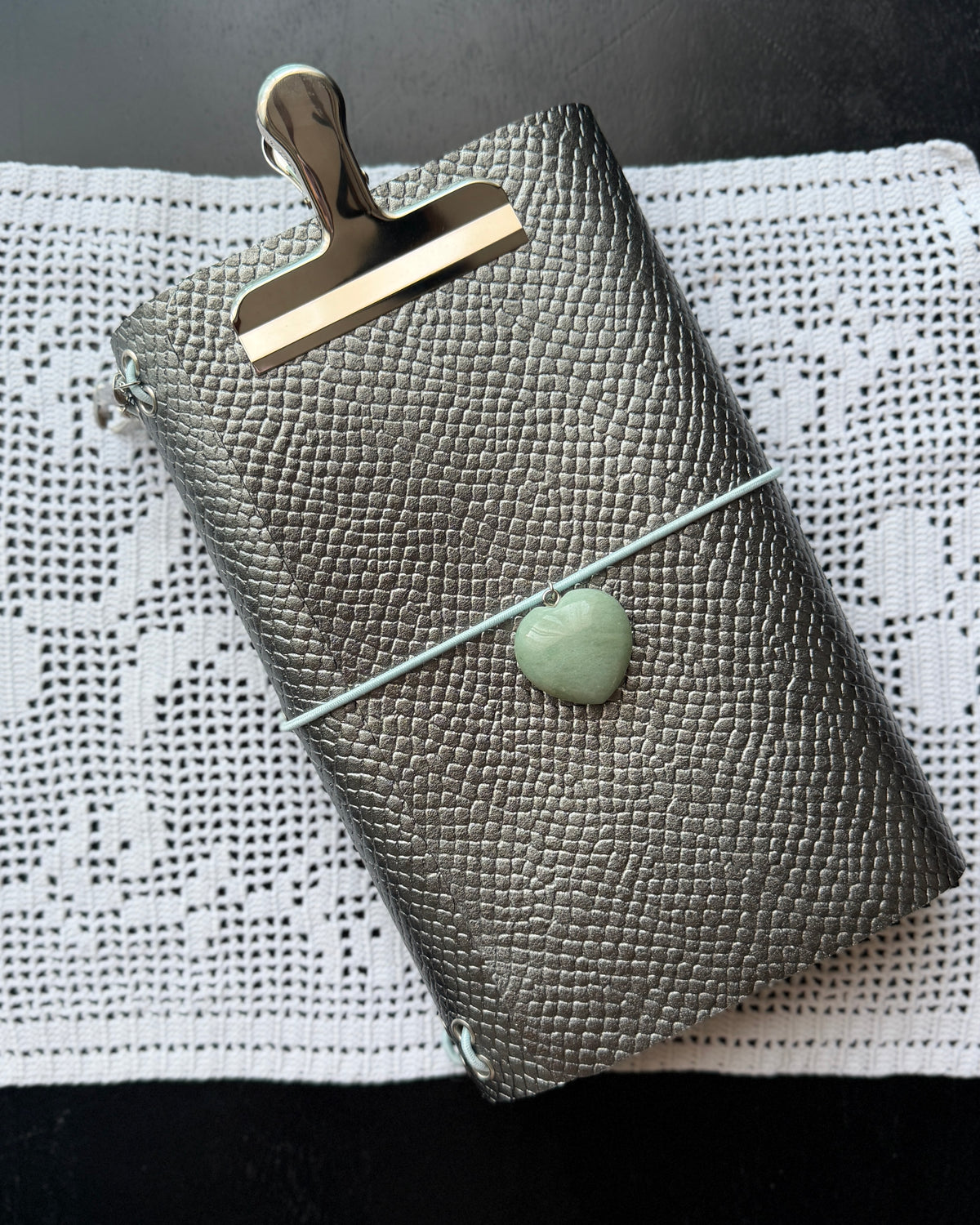 Silver Leather Journal · Green Stone Heart | A5