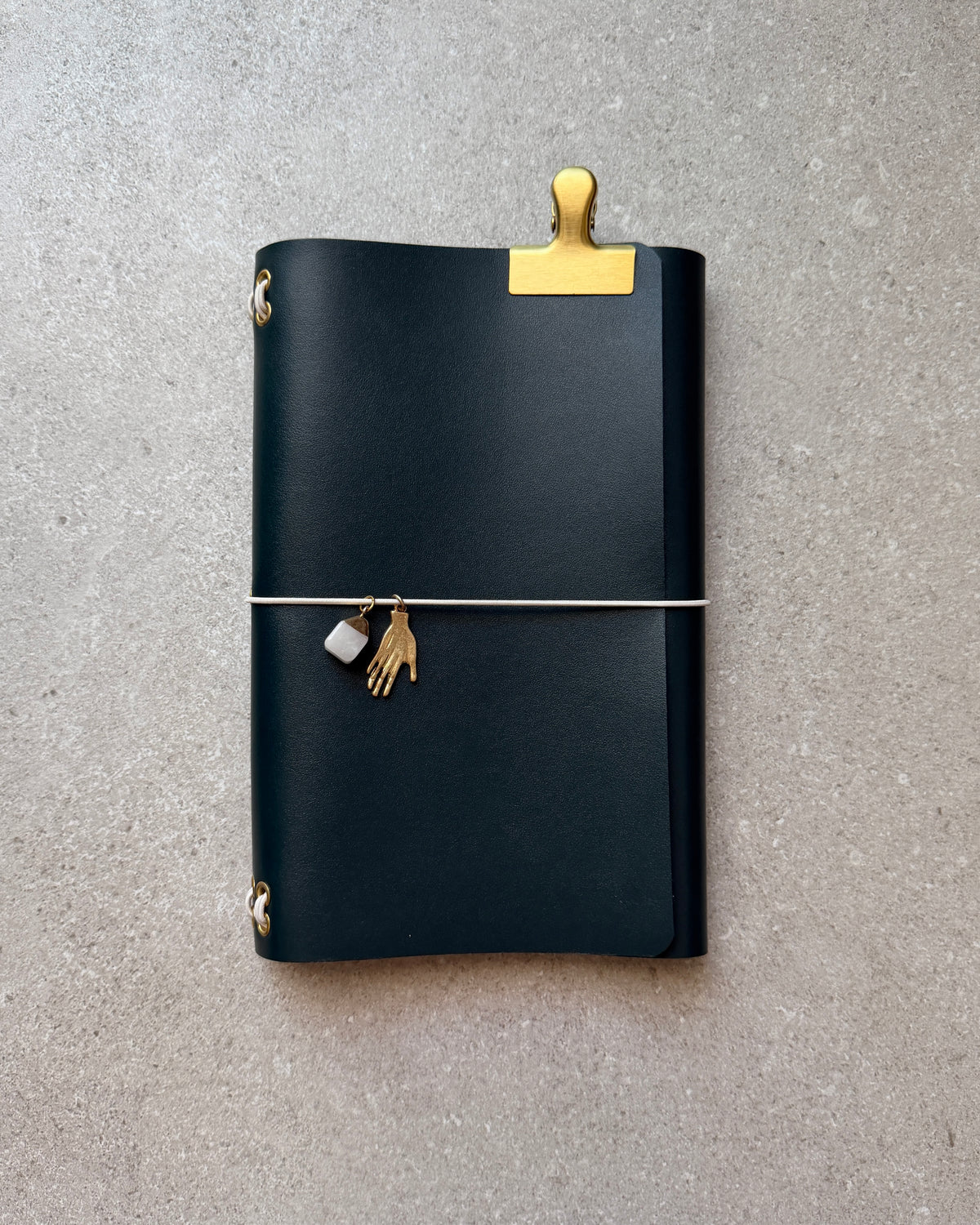 Deep Green Leather Journal with Gold Charms | A5