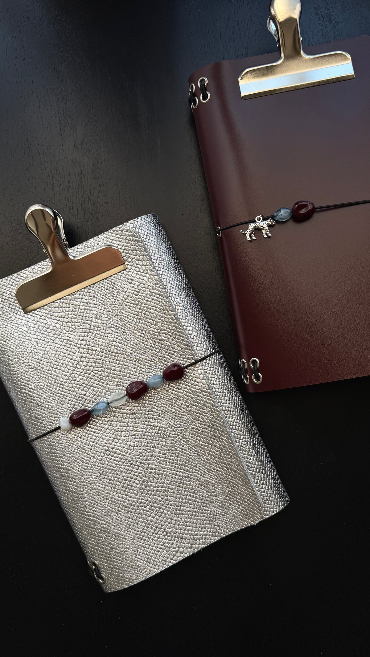 Silver Embossed Leather Journal Beaded Detail | A5