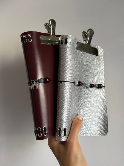 Silver Embossed Leather Journal Beaded Detail | A5
