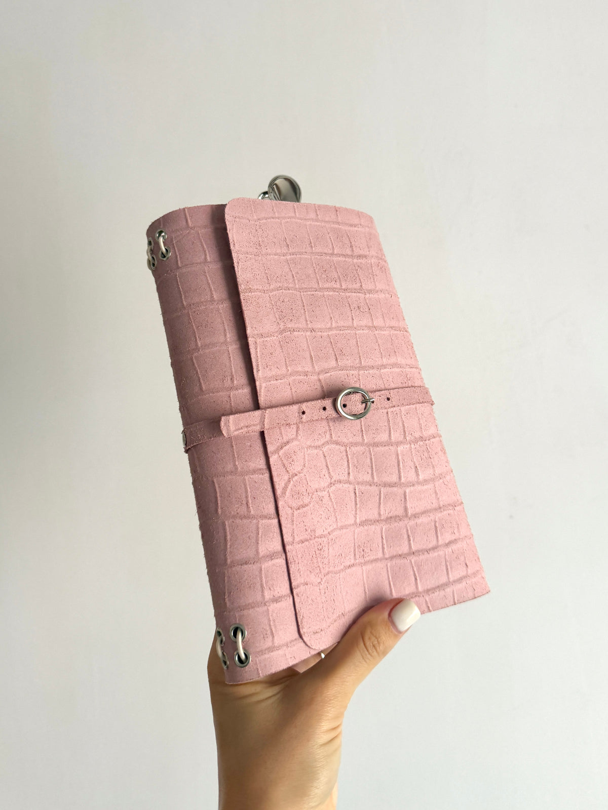 Dusty Pink Suede Leather Journal Buckle Strap | A5