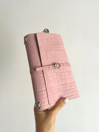 Dusty Pink Suede Leather Journal Buckle Strap | A5