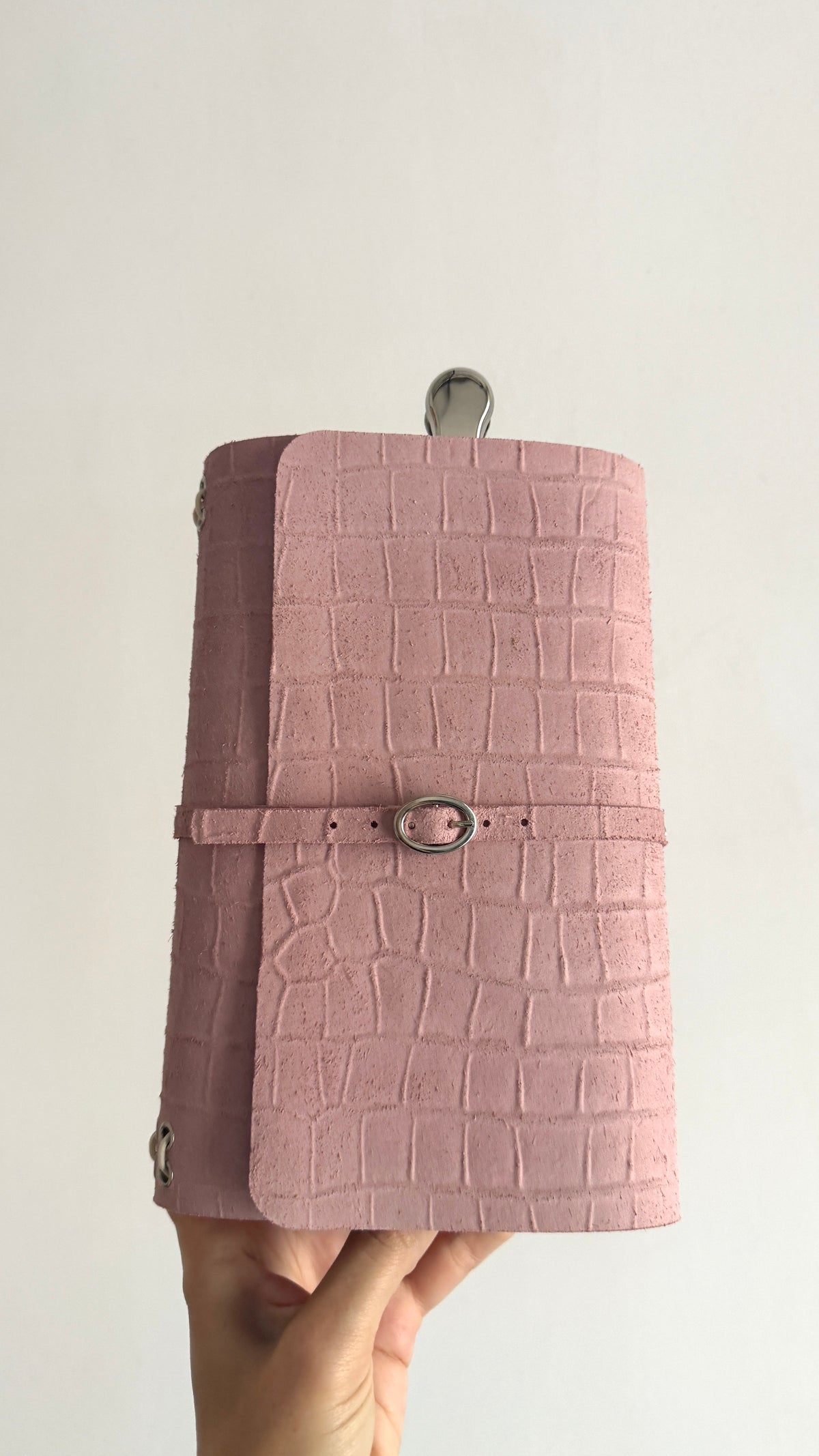 Dusty Pink Suede Leather Journal Buckle Strap | A5