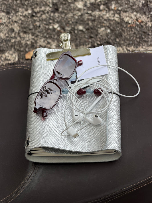 Silver Embossed Leather Journal Beaded Detail | A5