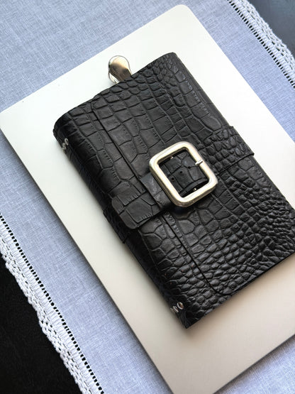 Black Croc Leather Journal with Buckle Closure | A5