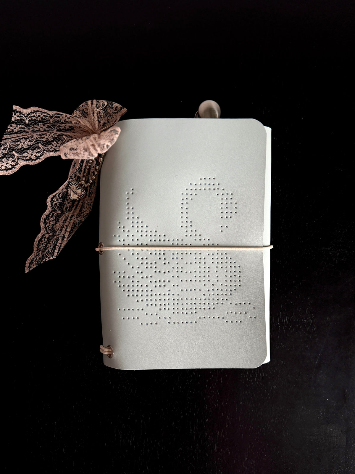 Baby Blue Leather Journal Perforated Swan Design | A6