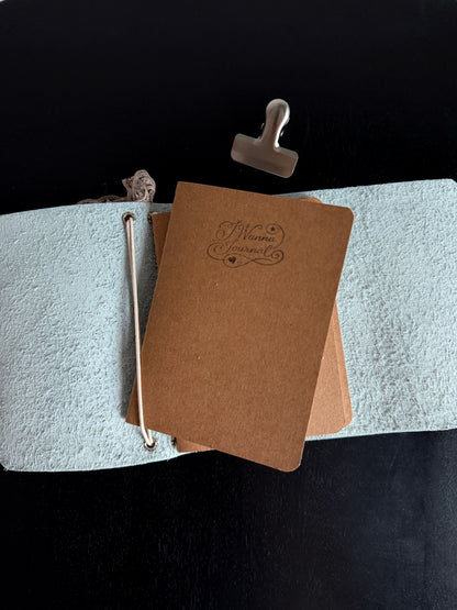 Baby Blue Leather Journal Perforated Swan Design | A6