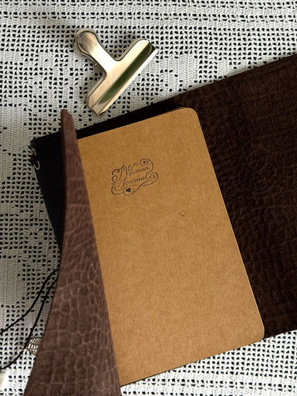 Brown Croc Leather Journal with Angel Wing Charm | A5