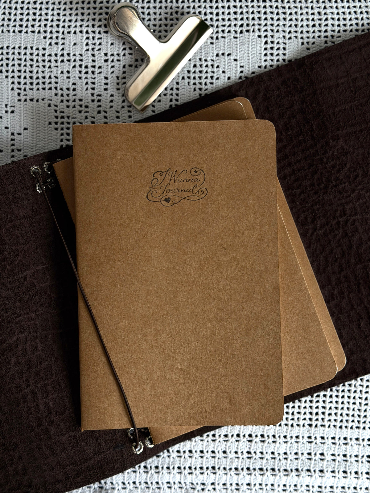 Brown Croc Leather Journal with Angel Wing Charm | A5