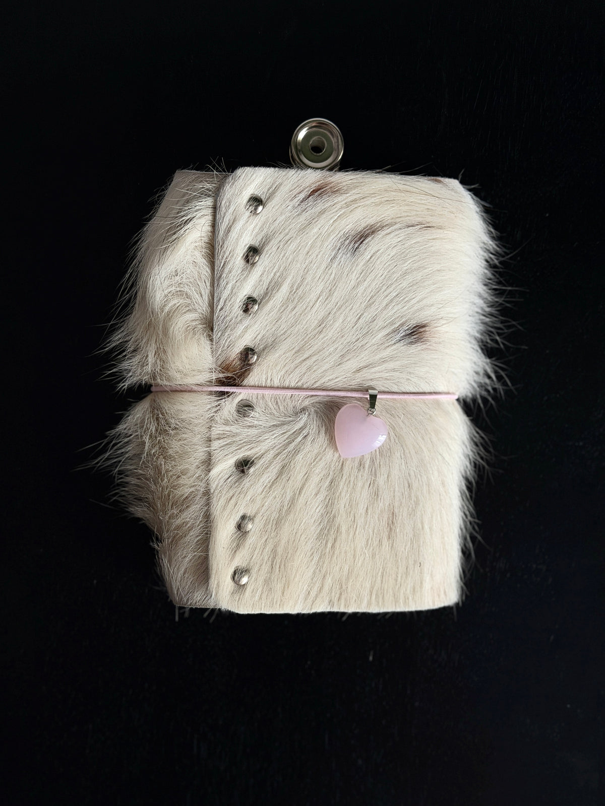 White Cowhide Leather Journal with Heart Charm | A6