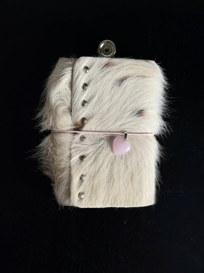 White Cowhide Leather Journal with Heart Charm | A6