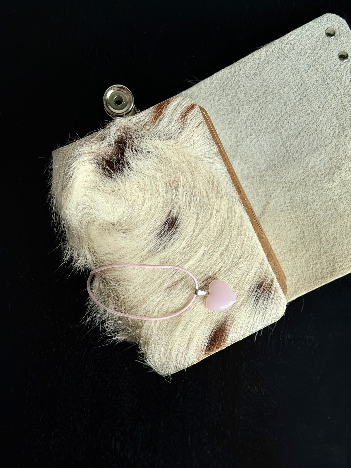 White Cowhide Leather Journal with Heart Charm | A6