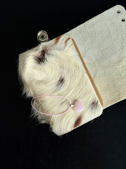 White Cowhide Leather Journal with Heart Charm | A6