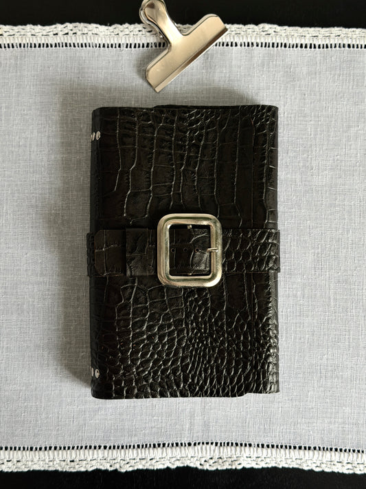 Black Croc Leather Journal with Buckle Closure | A5