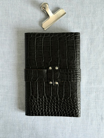 Black Croc Leather Journal with Buckle Closure | A5