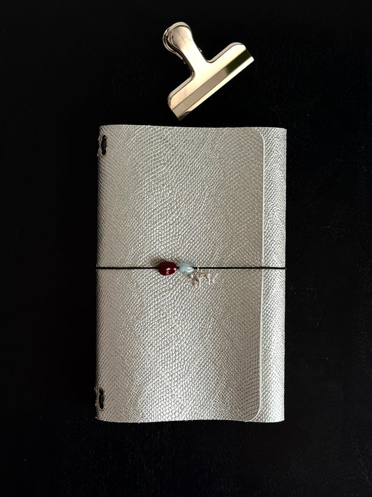 Silver Embossed Leather Journal Leopard Charm | A5