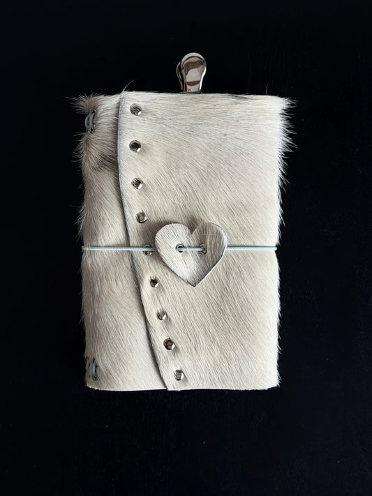 White Cowhide Leather Journal Heart Closure | A5