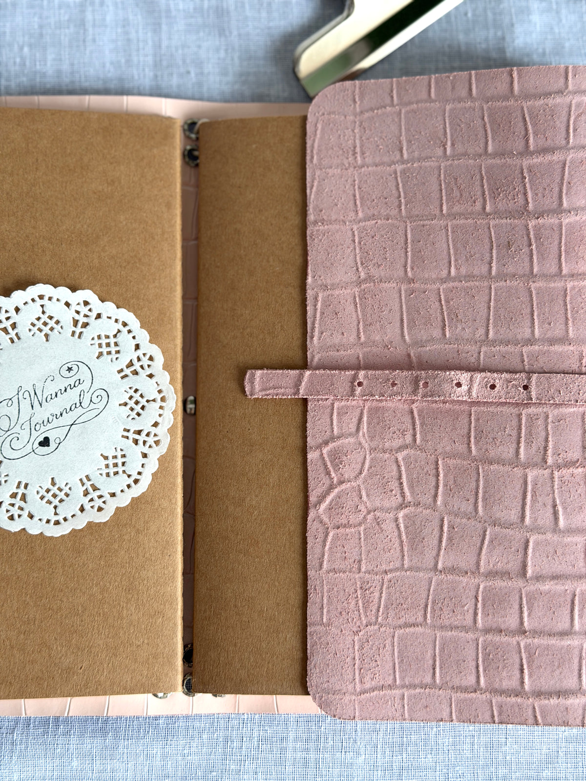 Dusty Pink Suede Leather Journal Buckle Strap | A5