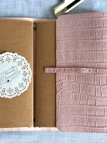 Dusty Pink Suede Leather Journal Buckle Strap | A5