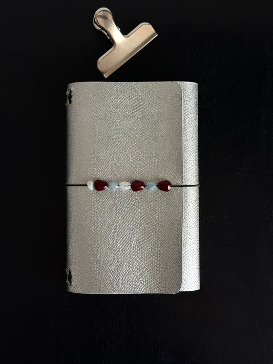 Silver Embossed Leather Journal Beaded Detail | A5