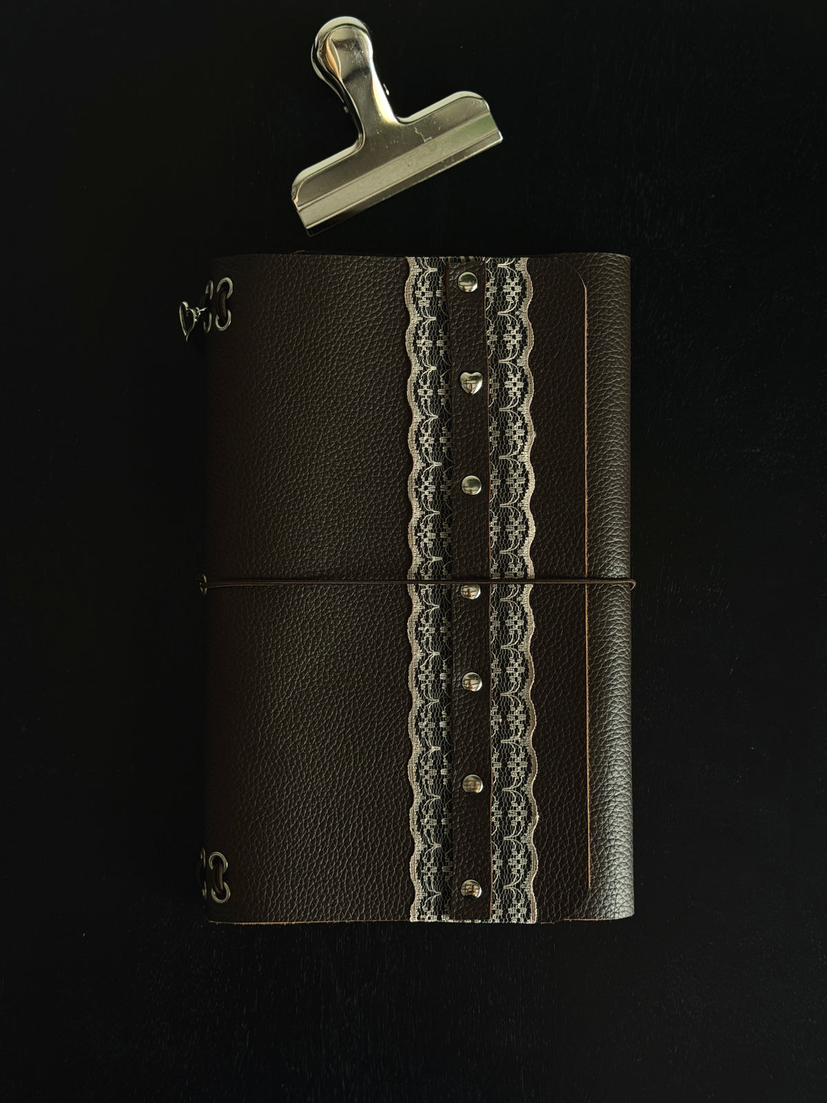 Brown Leather Journal with Lace Detail | A5