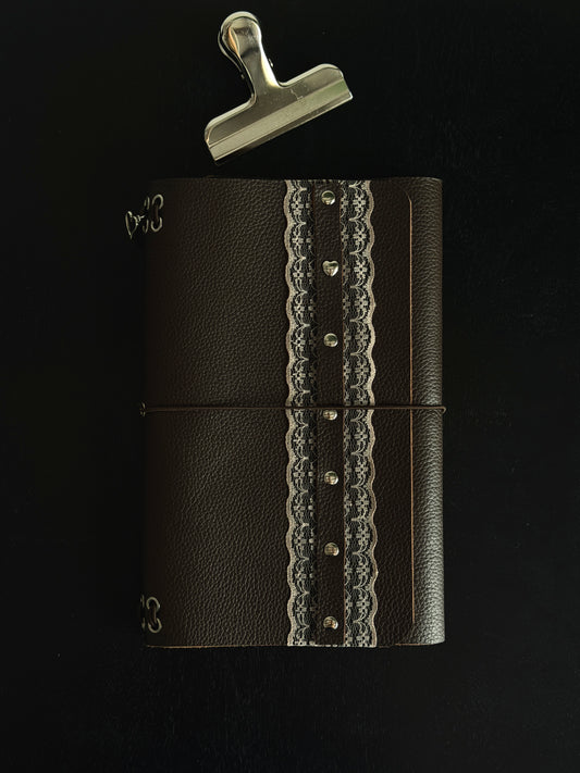 Brown Leather Journal with Lace Detail | A5