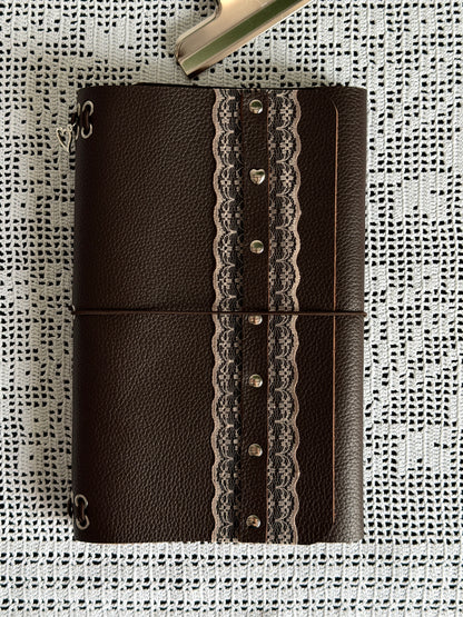 Brown Leather Journal with Lace Detail | A5