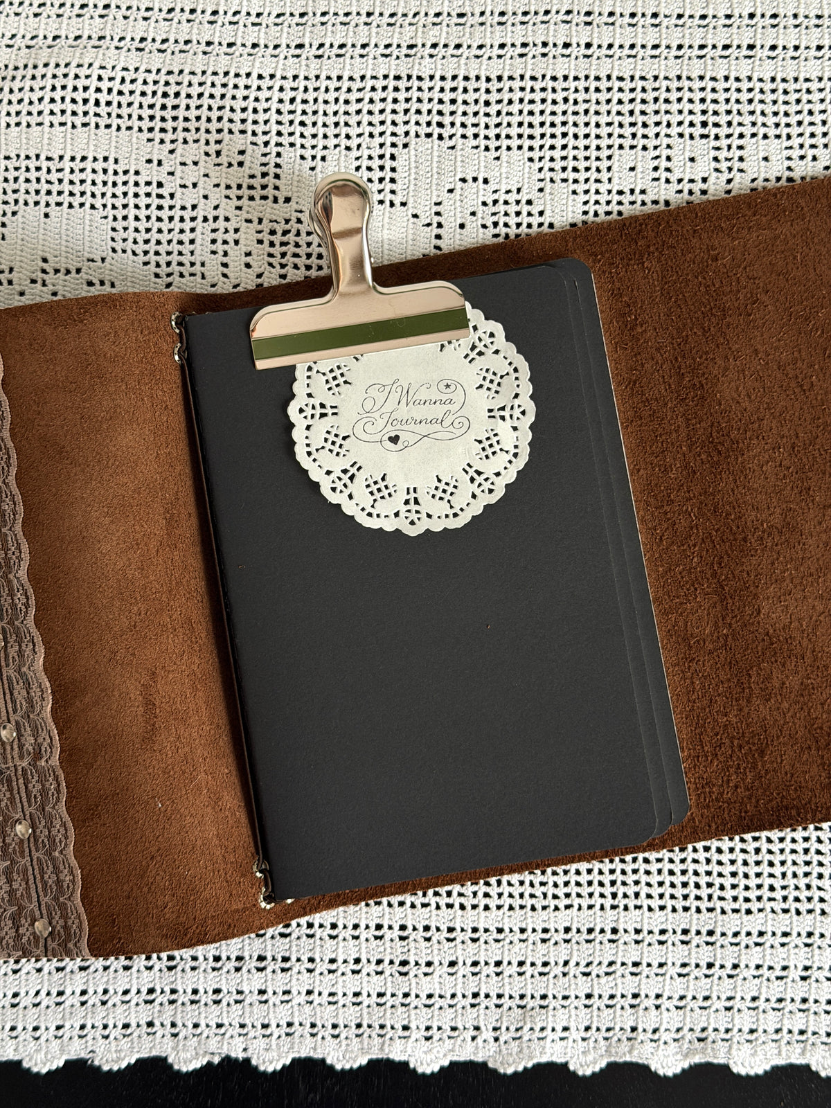 Brown Leather Journal with Lace Detail | A5