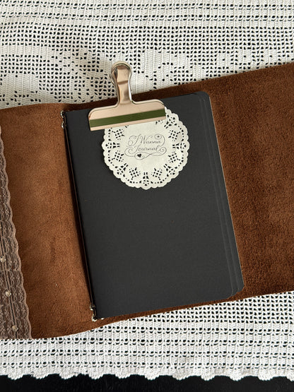 Brown Leather Journal with Lace Detail | A5