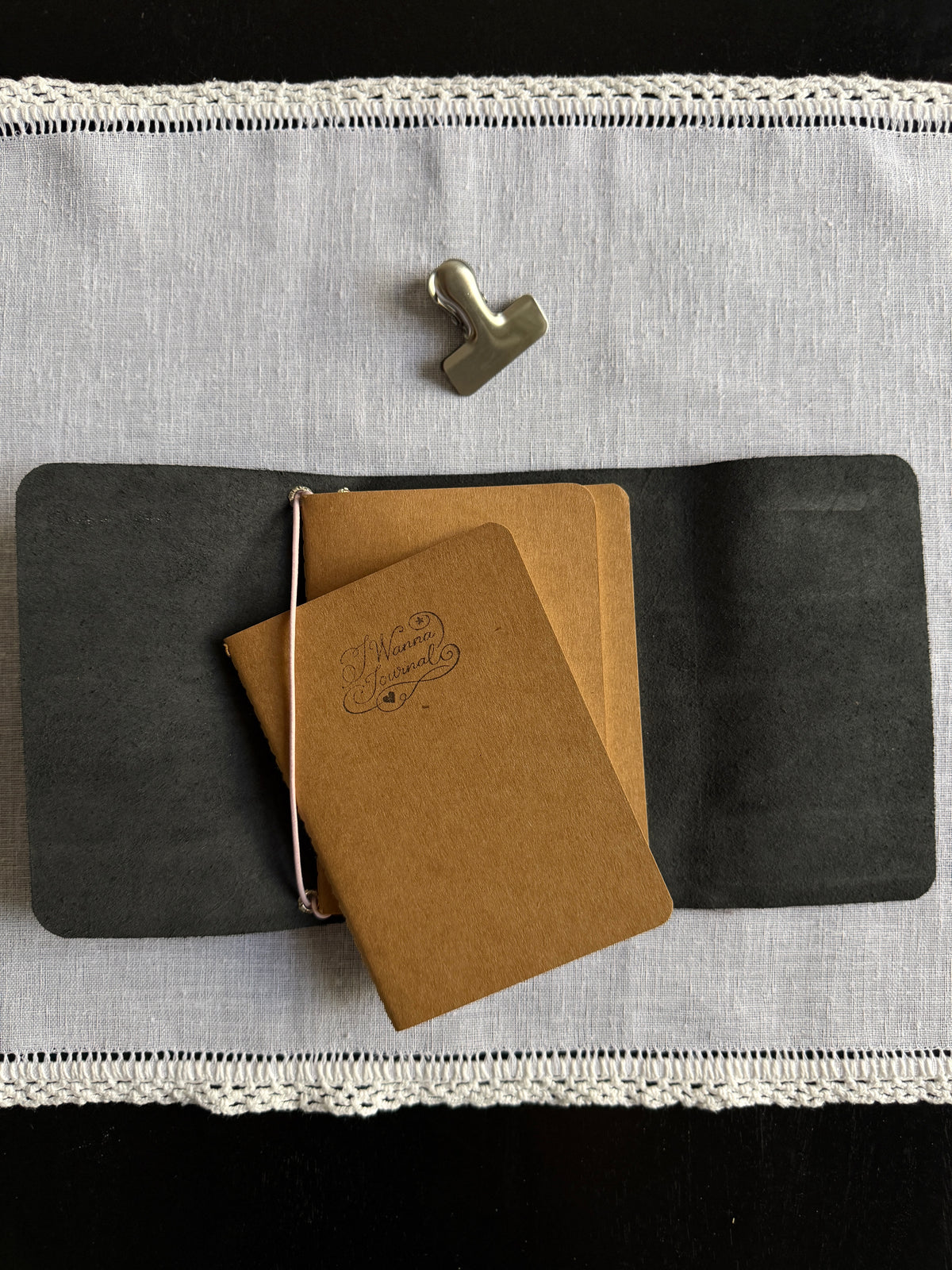 Black Embossed Fur Journal Pink Stone | A6