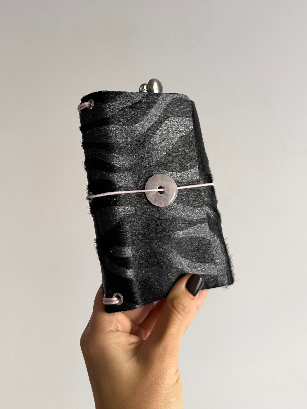 Black Embossed Fur Journal Pink Stone | A6