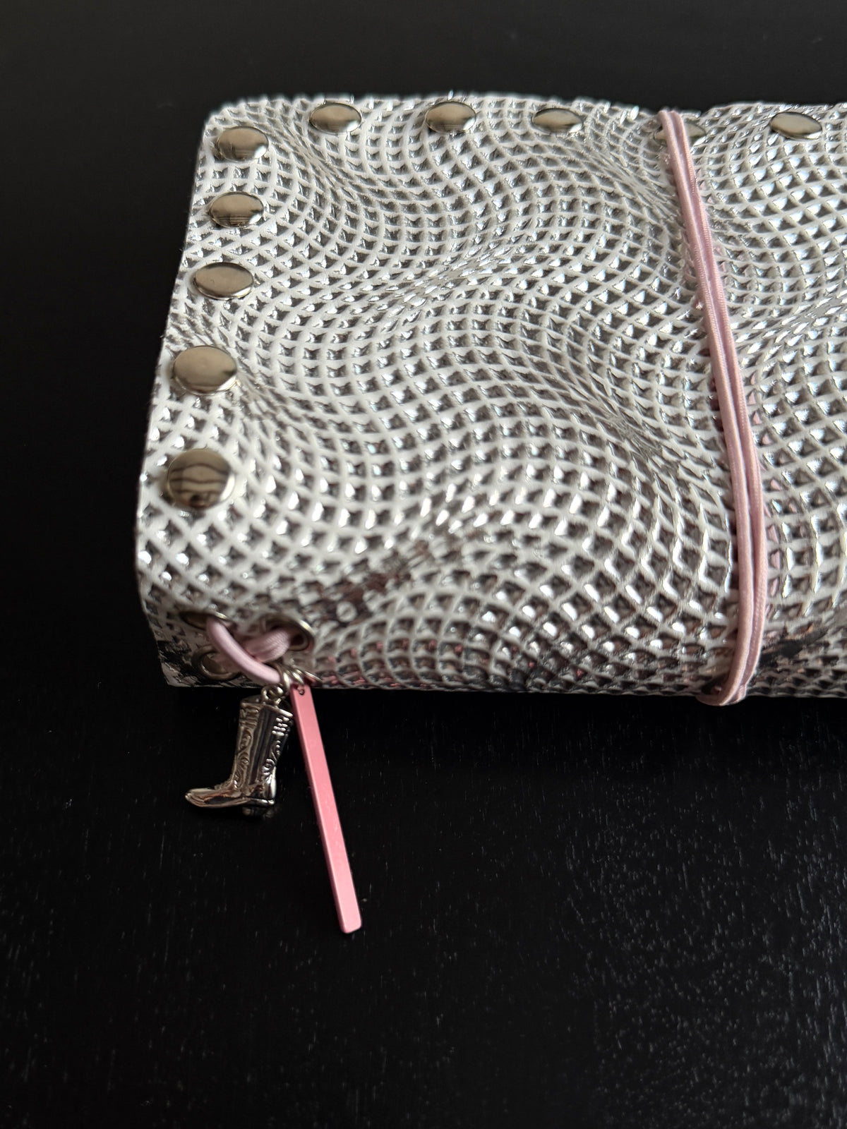 Silver Embossed Leather Journal with Studs | A6