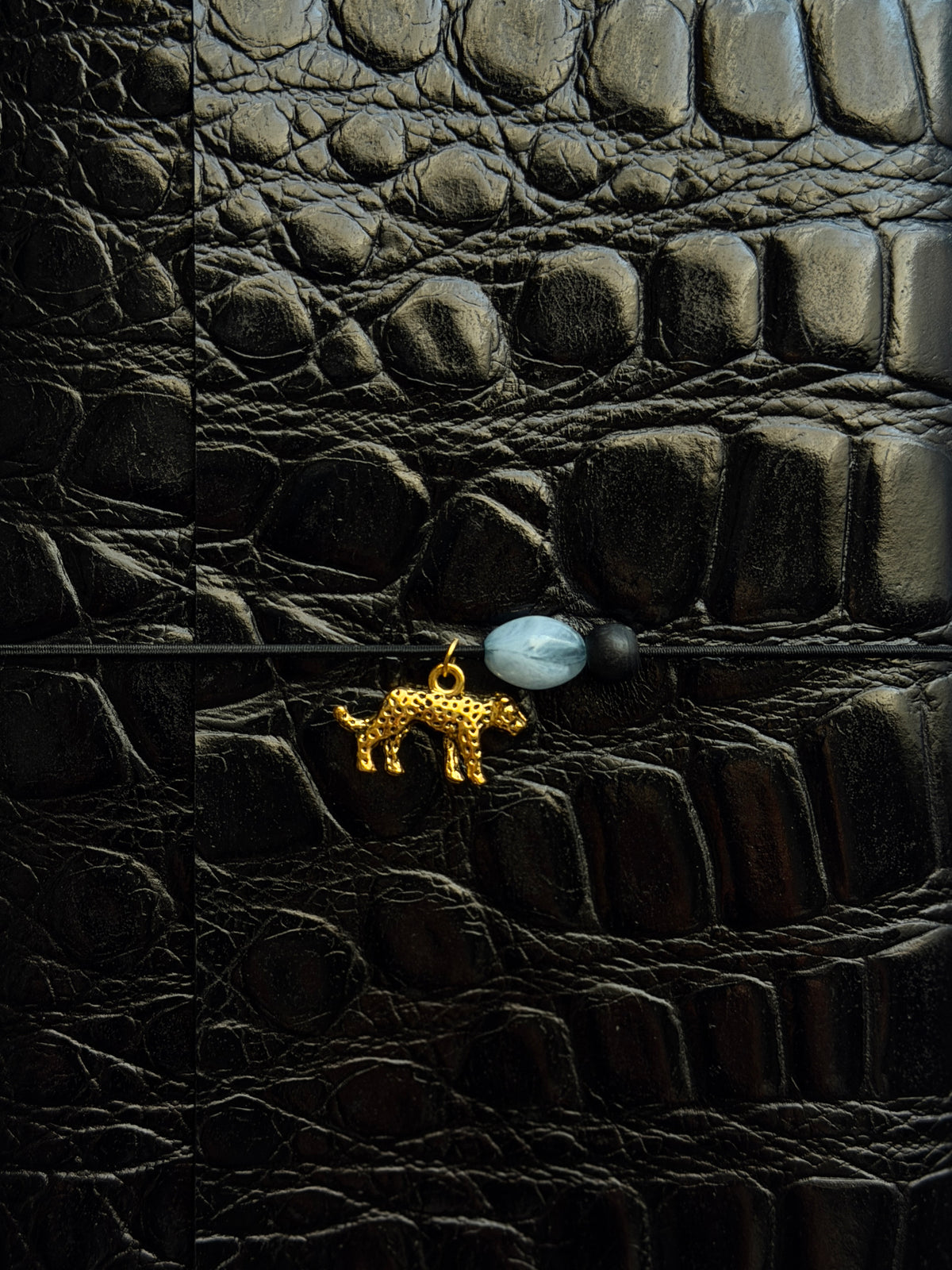Black Croc Embossed Leather Journal Leopard Charm | A5