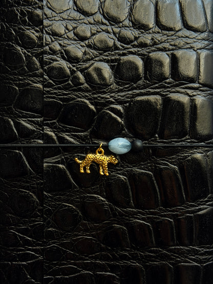 Black Croc Embossed Leather Journal Leopard Charm | A5