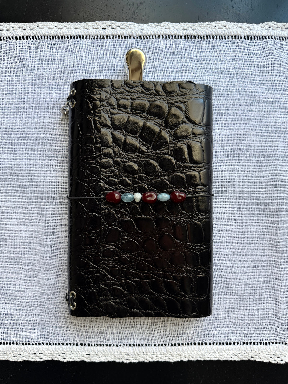 Black Croc Embossed Journal Beaded Detail | A5