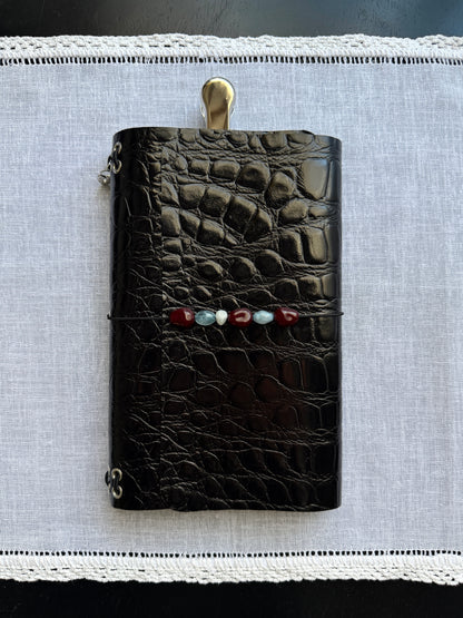Black Croc Embossed Journal Beaded Detail | A5