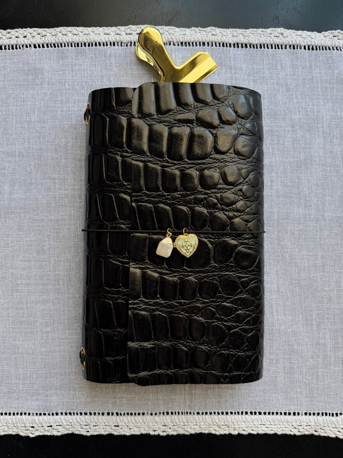Croc Embossed Heart Charm Journal | A5