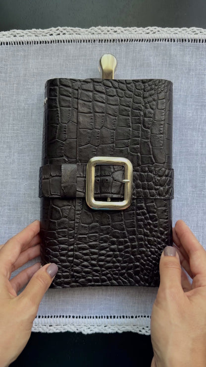 Black Croc Leather Journal with Buckle Closure | A5